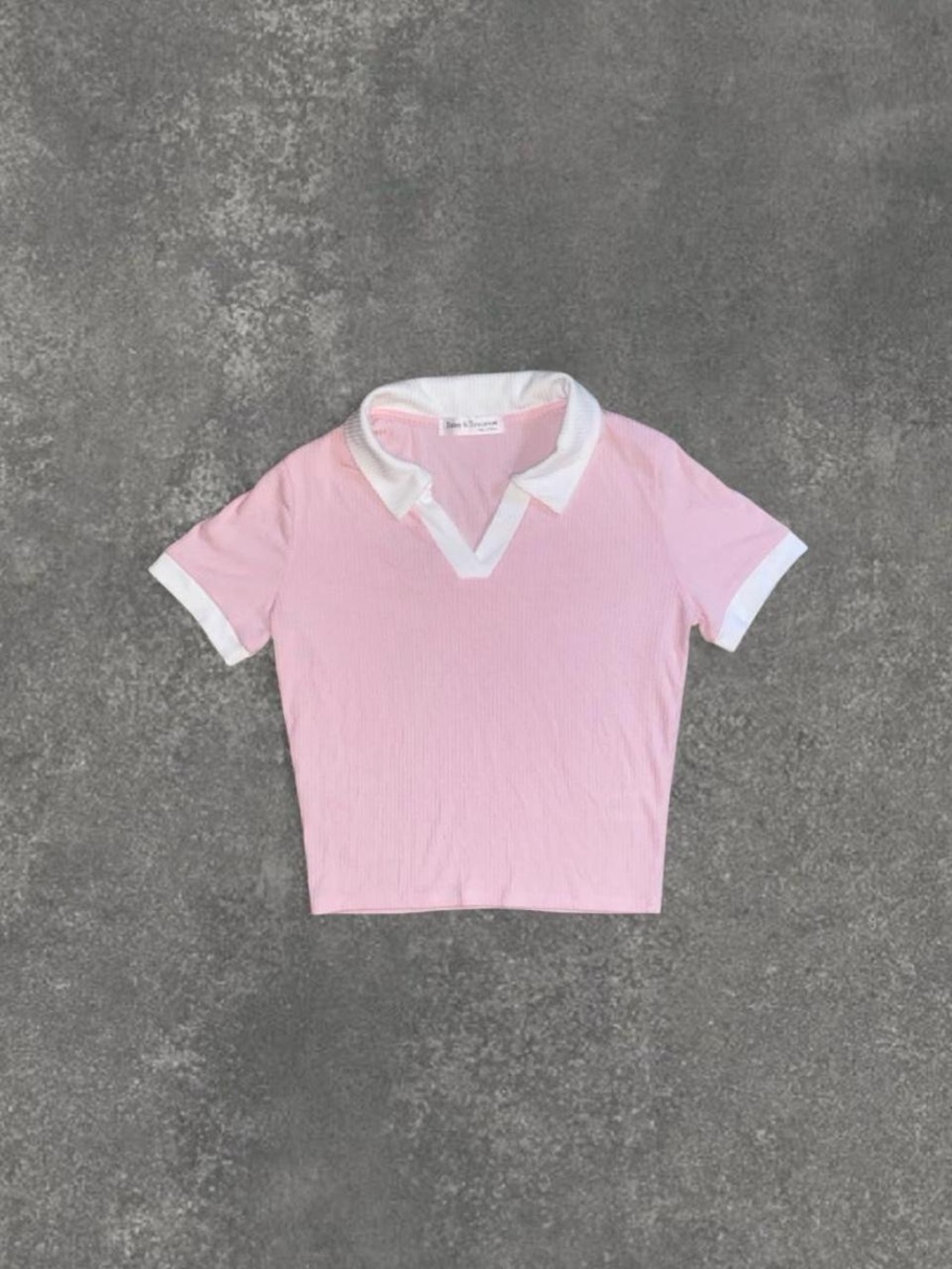 Y2K Pink Ribbed Polo Top with White Trim